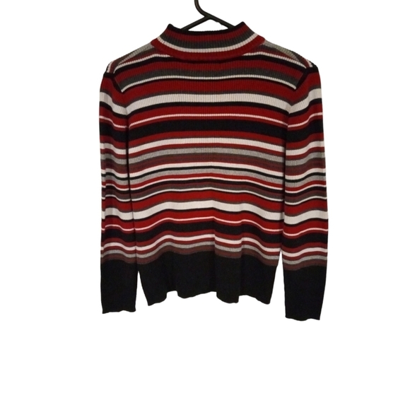 90s Y2K Striped Mock Neck Karen Scott "Semi" Cropped Hem Long Sleeved Sweater M - Picture 5 of 8